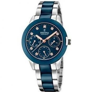 Reloj Festina Ceramic F20497/2 para Mujer con Esfera Azul y Caja de Acero Inoxidable 316L Gris Plata