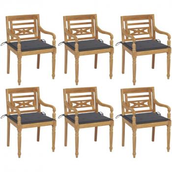 Sillas Batavia 6 unidades de madera maciza de teca con cojines