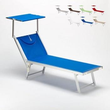 Tumbona Plegable de Aluminio con Parasol para Playa - Santorini Color Azul Marino