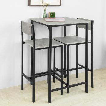 SoBuy OGT27-HG Mesa Alta de Bar con 2 Taburetes, Juego de Barra, Set de Mesa y Taburetes, Madera Gris