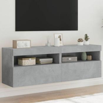 Mueble TV de pared con luces LED, 2 unidades, dimensiones 60x30x40 cm, color gris hormigón