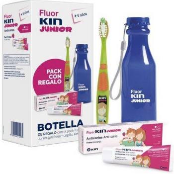 Fluor-Kin Infantil Pack Pasta Fresa + Cepillo Dental Infantil + Botella Regalo