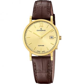 Reloj Candino C4727/2 Couple para Mujer con Caja de Acero Inoxidable 316L Dorado y Correa de Piel Marrón Beige