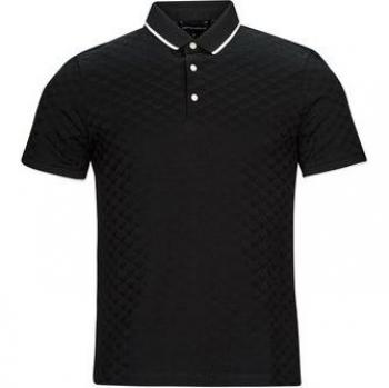 Emporio Armani Men's Mercerized Cotton Jacquard Polo Shirt in Black with Eagle Design