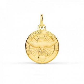 Medalla del Espíritu Santo en oro 18k para Primera Comunión de 14 mm acabado mate