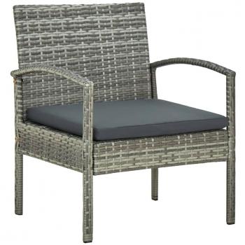 Gray Poly Rattan Garden Chair with Cushion