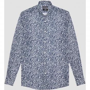 Antony Morato Men's XL Blue Printed Cotton Long Sleeve Casual Shirt
