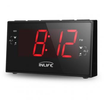 INLIFE Radio Despertador Reloj Digital con Gran Pantalla LCD DE 1,8 Pulgadas Función de Radio FM/Am Temporizador Alarma Dual