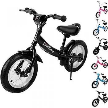 Bicicleta de Equilibrio Infantil Street Pirate 12 Negra, Altura Ajustable, con Freno y Ruedas de Aire, 2-5 Años