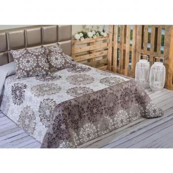 Algodón Blanco Benisa - Colcha bouti estampada, para cama de 135 cm, 235 x 270 cm, 2 fundas de cojín, 60 x 60 cm, color beige