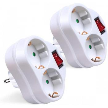 Adaptador de Enchufes Europeos con Protección Infantil y Interruptor - Pack de 2