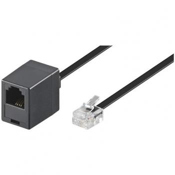 Cable Extensor RJ11 6m, Negro, Modular, Alargador para Teléfono y Fax