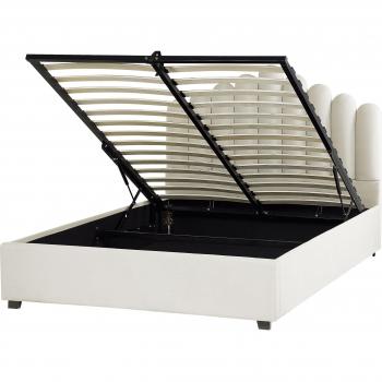 Cama matrimonial de terciopelo blanco y negro con almacenaje, 160x200 cm, somier de listones Vincennes