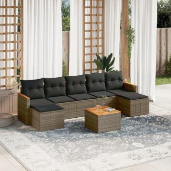 Set de sofás de jardín 8 piezas con cojines de ratán sintético gris