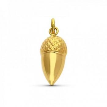 Colgante de Oro 18k con Bellota de 16 mm y Detalles de Brillo