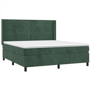 Cama box spring colchón y LED terciopelo verde oscuro 160x200cm