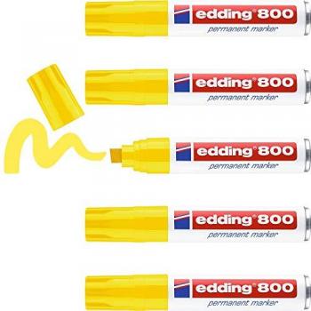 Rotulador Permanente Edding 800 Amarillo - 5 Unidades - Punta Biselada 4-12 mm - Resistente al Agua, Secado Rápido, Indeleble