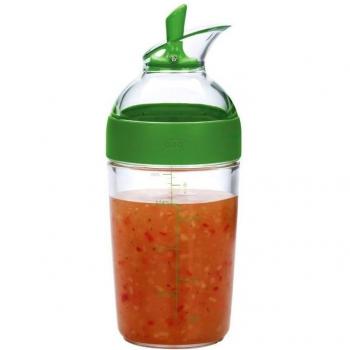 OXO Good Grips, Dispensador pequeño de aliño para ensaladas con dosificador, 250 ml, color verde