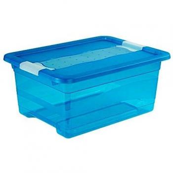 Caja de Almacenaje Transparente Keeeper con Tapa - 12 L, Color Azul Fresco