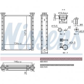 Calentador de agua NISSENS NIS 707280, radiador de calefacción interior