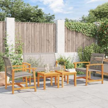 Conjunto de muebles de jardín vidaXL Juego de bistro de 5 piezas ratán PE y madera de acacia en color negro, gris y beige
