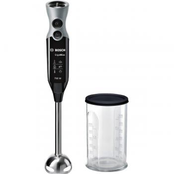 Bosch ErgoMixx MSM67110 - Batidora de mano, 750 W, regulador de velocidad y función Turbo, cúpula con cuatro cuchillas, con vaso de mezclas, color negro y gris