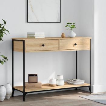 Mesa consola de madera de ingeniería 100x34,5x75 cm en color Negro, Roble Sonoma y Roble ahumado - Mesa de sofá, mesa de entrada para salón, consola de entrada, mueble recibidor y mesita