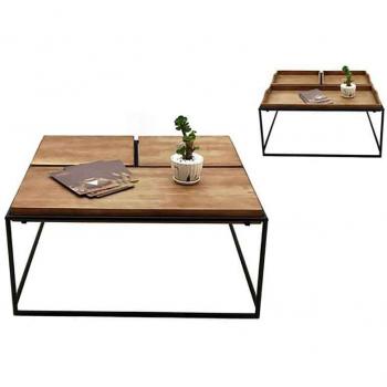 Mesa Auxiliar Mornans de Madera Roble en color Negro/Natural de 84x84x40cm