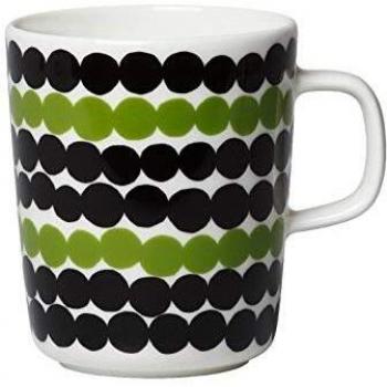 Marimekko - Taza, taza con asa - Siirtolapuutarha - gres - blanco/negro/verde - 250 ml.