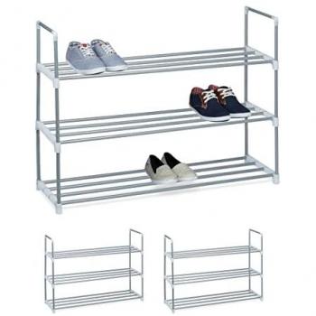 Zapatero Metálico Relaxdays de 3 Niveles, Estantería para Zapatos Plateada, 70 x 90 x 31 cm