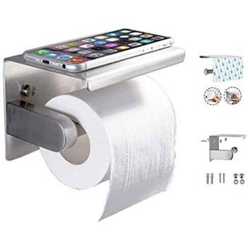 Portarrollos para Papel Higiénico Autoadhesivo, Portarrollos Baño Acero Inoxidable SUS304 Soporte para Papel Higiénico con Estante de Almacenamiento