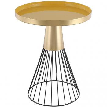 Mesa auxiliar redonda de acero lacado mostaza y dorado 41 cm SPLEEN