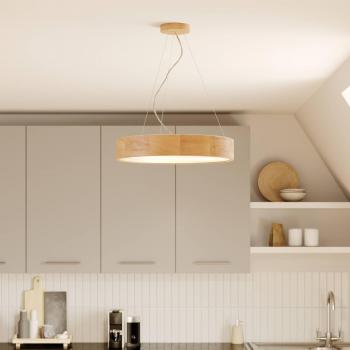 Lámpara colgante Euluna Kerio, Ø 47 cm, roble, tipo de producto: lámpara de techo suspendida cilíndrica, 3x E27