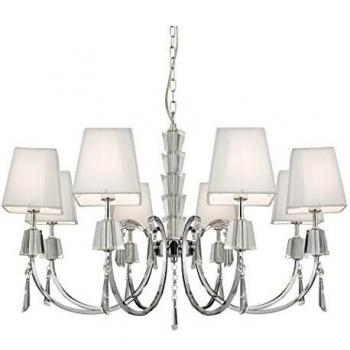 Lámpara colgante pórtico en cromo y cristal con 8 pantallas blancas, acabado en cromo, 8 luces G9