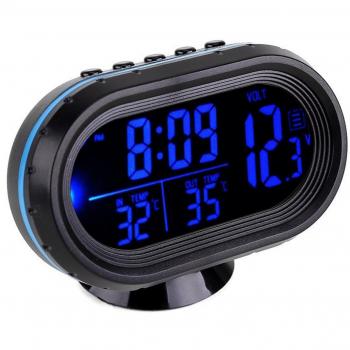 GuDoQi Termómetro Del Coche Reloj LCD Relojes Digitales Portátiles De Pequeña Temperatura De Tiempo Azul