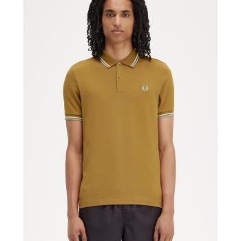 Fred Perry Men's Twin Tipped Polo Shirt - Dark Caramel/Bright White/Silver Blue