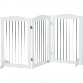 PawHut Barrera de Seguridad para Perros 154x30x80 cm Valla para Perros Plegable con Soporte de Pie Blanco