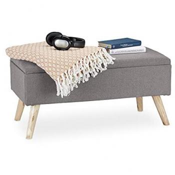 Baúl de Almacenamiento con Patas y Tapizado, Banco de Almacenaje de Tela y Madera, 39,5 x 79,5 x 39,5 cm, Gris Claro