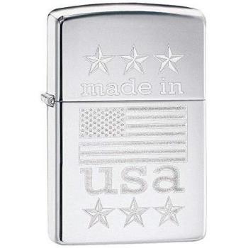 Zippo Hecho en Estados Unidos con Bandera Resistente al Viento más Ligero – Alto Cromo Pulido