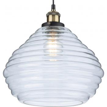 Lámpara colgante Orla de latón envejecido con cristal transparente, 1 bombilla, diámetro de 28 cm