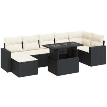 8-Piece Black Poly Rattan Garden Sofa Set with Cushions