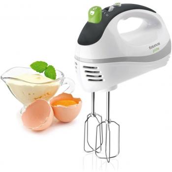 Batidora Amasadora Taurus Prima, 300W, 5 Velocidades + Turbo, Varillas Extraíbles, Ergonómica y Compacta en Blanco/Verde