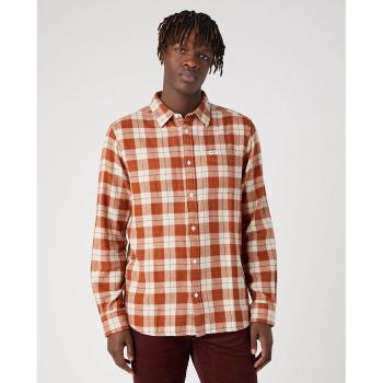 Wrangler - Camisa de hombre de corte classic en color marrón de cuadros y franela de corte regular
