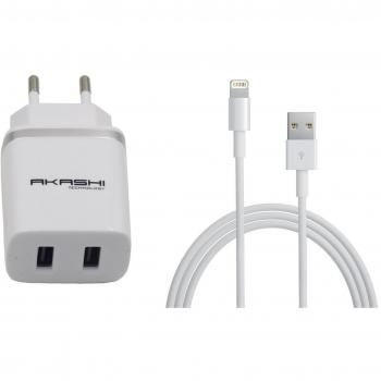 Cargador de Pared 2 Puertos USB 2.4A con Cable Lightning 1m - Akashi