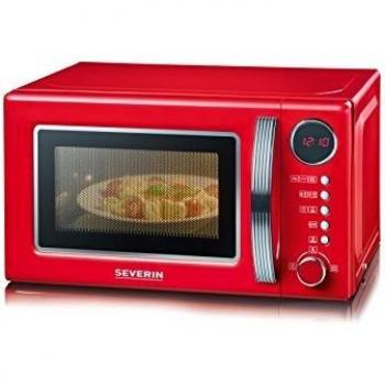 SEVERIN Microondas retro 2 en 1, microondas digital con 5 niveles de potencia y 8 programas automáticos, microondas con grill con pantalla digital, 700 W, rojo/cromado, MW 7893