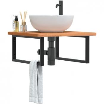 Estante de lavabo de pared de acero y madera maciza de haya Vidaxl Marrón