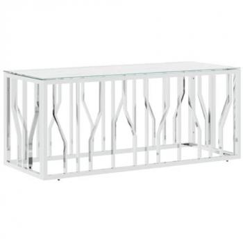 Mesa de centro acero inoxidable y vidrio plateada 110x45x45 cm