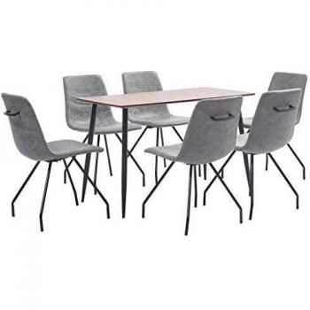 vidaXL Juego de Comedor 7 Piezas Cuero Sintético Mobiliario Hogar Decoración Casa Robusto Duradero Resistente Funcional Práctico Útil Gris Oscuro
