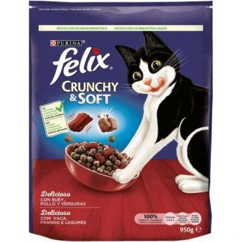 Purina Felix Crunchy & Soft Adult Cat Food with Beef, Chicken and Vegetables 950g