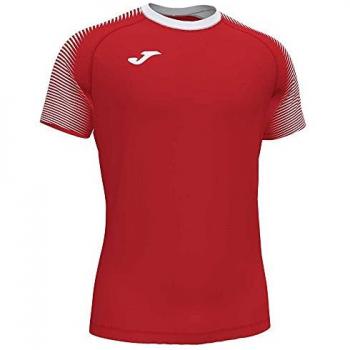 Camiseta Joma Hispa III manga corta roja para hombre, modelo con diseño en rojo y blanco, fabricada por Joma